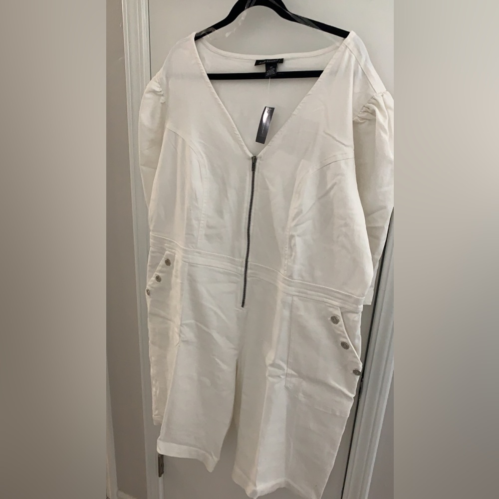 Ashley Stewart Puff Sleeve Denim Romper